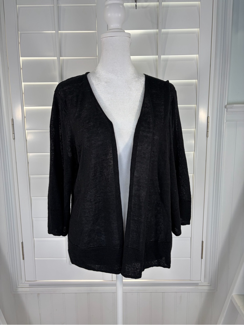 Tommy Bahama 100% Linen Black Open-Front Lightweight Cardigan (M)
